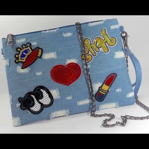 Denim handbag with Sequin Patches